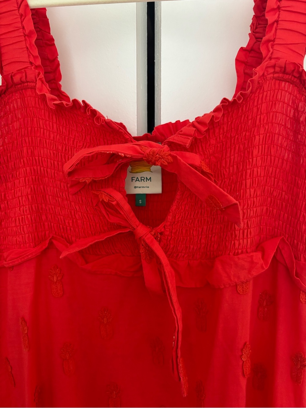 Red Ruffle Midi Dress with Front Bow - Picture 6 of 8